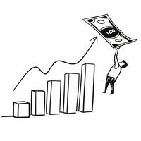 Floating holographic bar chart and dollar bill on a glossy white background with copy space concept as A dynamic image featuring a floating holographic bar chart alongside a dollar Squre vector