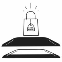 Floating shopping bag with Cyber Monday discount tag concept as A sleek shopping bag floats weightlessly with a glowing Cyber Monday discount tag attached isolated on a white backg Squre vector