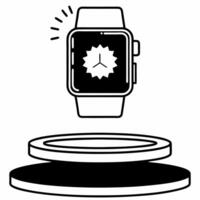Floating smartwatch with holographic time display and discount tag concept as A glossy smartwatch floats mid air on a white background featuring a holographic glowing time display Squre vector