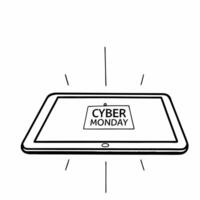 Floating tech gadget with glowing Cyber Monday price tag concept as A tech gadget such as a laptop or tablet floats mid air with a glowing Cyber Monday price tag isolated on a whit Squre vector