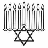 Floating Star of David and menorah candles with glowing effect white background concept as A floating Star of David paired with glowing menorah candles both in mid air and isolated Squre vector