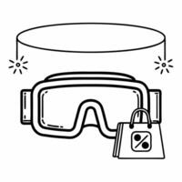 Floating VR goggles with holographic shopping bag and discount percentage concept as A pair of VR goggles float mid air on a white background with a glowing holographic shopping ba Squre vector