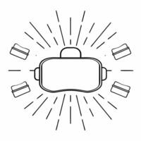 Floating VR headset with holographic shopping icons concept as A glossy VR headset floating mid air on a white background surrounded by glowing holographic shopping icons represent Squre vector