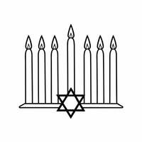 Flying menorah with glowing candles isolated on white background concept as A menorah with glowing candles appears to float mid air giving a weightless gravity defying look on a wh Squre vector