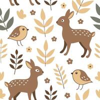 Folk art seamless pattern with animal figures and earthy tones for a natural rustic cultural design concept as Rustic folk art pattern with animal figures and earthy tones perfect Squre vector
