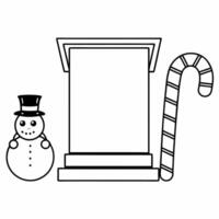 Frosted snowman and candy cane podium with copy space concept as A podium featuring a frosted snowman on one side and a large candy cane on the other creating a fun and festive dis Squre vector