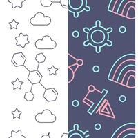 Futuristic seamless pattern featuring symbolic geometric icons and abstract shapes illuminated with neon highlights to create a modern tech atmosphere concept as A vibrant scene of Squre vector