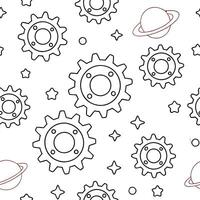Generate seamless tile layouts with cosmic gear shapes orbit line motifs bright white backgrounds and subtle neon accents for futuristic design concept as Cosmic gear icons revolve Squre vector