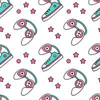 Generate seamless tile patterns with a cyberpunk aesthetic incorporating tech inspired symbols neon accents and white space separation concept as Tech inspired symbols neon accents Squre vector