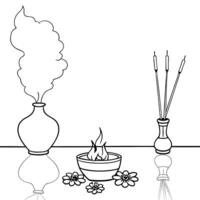 Glossy background of a Labh Pancham puja setup with incense concept as A glossy and tranquil background showcasing a puja setup for Labh Pancham featuring incense sticks flowers an Squre Set 2 vector