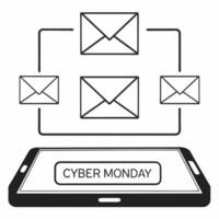Glossy background of Cyber Monday sale notifications with glowing email icons concept as A futuristic glossy background showcasing floating email icons with glowing Cyber Monday sa Squre vector