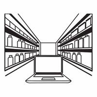 Glossy background of digital store shelves with glowing products for Cyber Monday concept as A glossy background showcasing digital store shelves with glowing products lined up for Squre vector