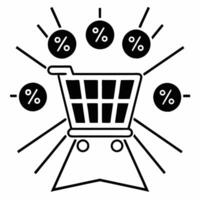 Glossy background of glowing shopping cart with percentage signs for Cyber Monday concept as A glossy background featuring a glowing shopping cart surrounded by floating percentage Squre vector