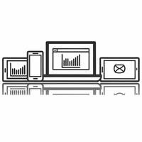 Glossy Background with Digital Marketing Icons and Devices concept as A glossy background featuring digital marketing icons and devices arranged on a reflective surface The design Squre vector