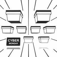 Glossy background with floating digital gift boxes for Cyber Monday concept as A futuristic glossy background with floating digital gift boxes surrounded by glowing Cyber Monday di Squre vector