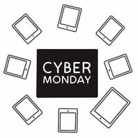 Glossy background with floating tech devices and glowing Cyber Monday banner concept as A glossy background featuring floating tech devices such as laptops smartphones and tablets Squre vector