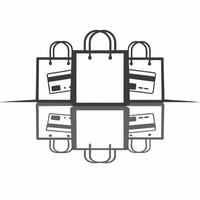 Glossy Background with Shopping Bags and Payment Icons concept as A glossy background showcasing shopping bags with payment icons on a reflective surface The design emphasizes ret Squre vector