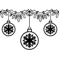 Glossy Christmas ornaments hanging on a snowy tree branch concept as Glossy Christmas ornaments dangle from a snow covered tree branch with a clean area of copy space in the upper Squre vector