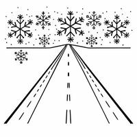 Glossy ice covered road with snowflakes falling and copy space concept as A glossy ice covered road stretches through a snowy landscape with large snowflakes falling from the sky Squre vector