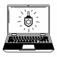 Glossy laptop with holographic dreidel and gelt on isolated white background concept as A modern laptop featuring a holographic dreidel and Hanukkah gelt on the screen with ample c Squre vector