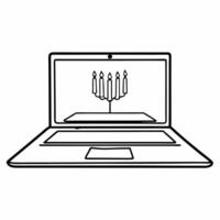 Glossy laptop with holographic menorah and candles isolated white balance concept as A sleek laptop with a holographic menorah and glowing candles on the screen offering ample copy Squre vector