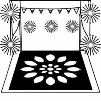 Glossy Rangoli and Sparklers Festival Background concept as A wide angle shot of a festival scene with a glossy Rangoli pattern as the centerpiece Sparklers are arranged around th Squre vector