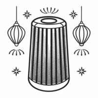Glossy smart speaker with holographic Diwali lanterns and floating diyas isolated on white background with copy space concept as A glossy smart speaker adorned with holographic Diw Squre vector