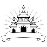 Glowing abstract art of a digital temple with Labh Pancham symbols concept as An abstract digital art banner featuring a glowing digital temple adorned with Labh Pancham symbols T Squre vector