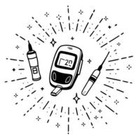 Glowing abstract digital art of diabetic tools with neon and holographic elements concept as A vibrant abstract design featuring a collection of diabetic tools such as an insulin p Squre Set 2 vector