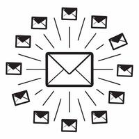 Glowing abstract email icon with floating sale notification concept as A glowing abstract email icon surrounded by floating sale notifications symbolizing Cyber Monday online promo Squre vector