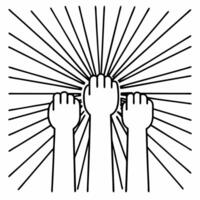 Glowing abstract raised hands with digital light rays representing human rights advocacy concept as A glowing abstract scene of raised hands illuminated by digital light rays repre Squre vector