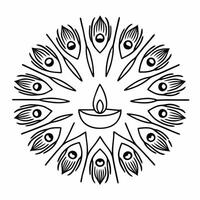Glowing Diwali diya paired with floating peacock feathers isolated on a white background concept as A serene abstract featuring a glowing Diwali diya with floating peacock f Squre vector