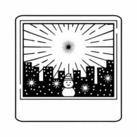 Glowing figure building a snowman in an abstract winter cityscape concept as A glowing figure builds a snowman in a vibrant abstract winter cityscape Neon lights and radiant snowf Squre vector