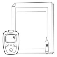 Glucose meter and blood sugar logbook border frame with Track Your Diabetes text concept as A clear and organized border frame featuring a glucose meter and a blood sugar logbook a Squre vector