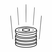 Hanukkah gelt coins floating in mid air with light reflection white background concept as A stack of Hanukkah gelt coins floating in mid air with light reflecting off the coins iso Squre vector