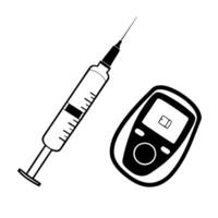 Holographic blood glucose test strips and insulin syringe concept as A sleek and modern image featuring holographic blood glucose test strips and an insulin syringe both isolated o Squre Set 2 vector
