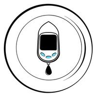 Holographic blood glucose monitor and blue circle with copy space concept as A glossy and futuristic photo featuring a holographic blood glucose monitor and a blue circle both isol Squre Set 2 vector