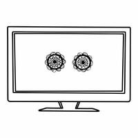 Holographic Bhai Dooj rangoli near TV concept as A TV on a white background with two glowing holographic rangoli elements symbolizing Bhai Dooj floating near the screen The scene Squre vector