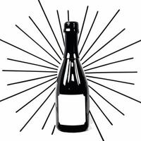 Holographic Champagne Bottle concept as Close up of a holographic champagne bottle with a glowing label set against a plain white background with copy space Camera emphasizes the Squre vector