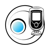 Holographic CGM Continuous Glucose Monitor and blue circle concept as A futuristic image featuring a holographic CGM device and a blue circle both isolated on a white background T Squre Set 2 vector