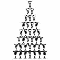 Holographic Champagne Flute Tower concept as Medium shot of a holographic champagne flute tower with glowing glasses set against a plain white background with copy space Camera hi Squre vector