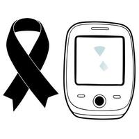 Holographic diabetes care app and blue ribbon with copy space concept as A sleek and glossy image featuring a holographic diabetes care app interface and a blue ribbon both isolate Squre Set 2 vector