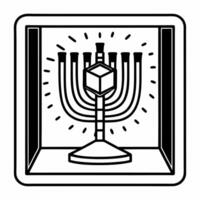 Holographic dreidel and menorah with copy space on glossy desktop background concept as A glossy desktop featuring a glowing holographic dreidel and menorah with ample copy space f Squre vector