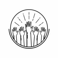 Holographic human rights badge with floating hands copy space below concept as A holographic human rights badge with floating hands reaching up representing the fight for equality Squre vector