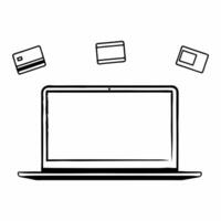 Holographic Laptop with Floating Demand and Payment Icons concept as A laptop displayed on a glossy white surface with holographic demand and payment icons floating above The desi Squre vector