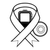Holographic insulin pump and blue ribbon with copy space concept as A sleek and modern image featuring a holographic insulin pump and a blue ribbon both isolated on a white backgro Squre Set 2 vector