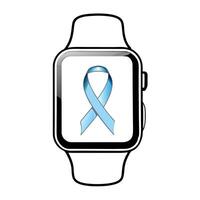 Holographic smartwatch with glucose monitoring and blue ribbon concept as A modern image featuring a holographic smartwatch displaying glucose monitoring data paired with a blue ri Squre Set 2 vector