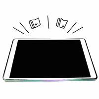 Holographic Tablet with Floating Promotion and Payment Icons concept as A tablet on a glossy white background with holographic promotion and payment icons floating above it The de Squre vector