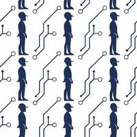 Imagine seamless tile patterns featuring VR avatar outlines circuit path lines and bright white framing for futuristic corporate materials concept as VR avatars line up with circui Squre vector