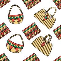 Incorporate ethnic inspired bags and pouches into seamless tile designs using vibrant patterns and traditional fabrics Clean vector